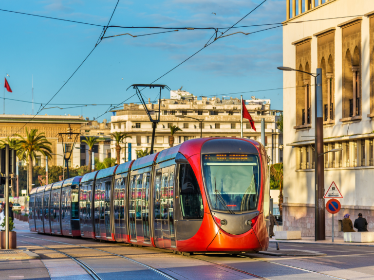 Tram passing through central Casablanca