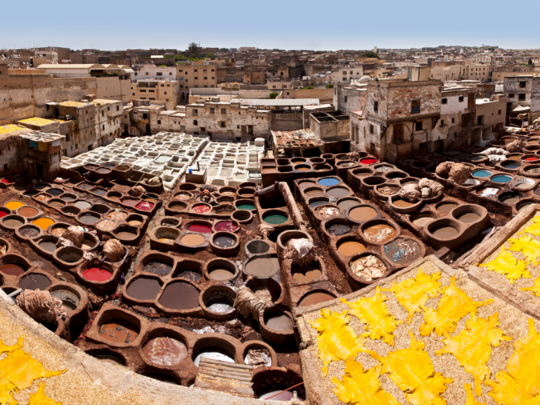 Leather tannery dye pits in the old medina of Fes