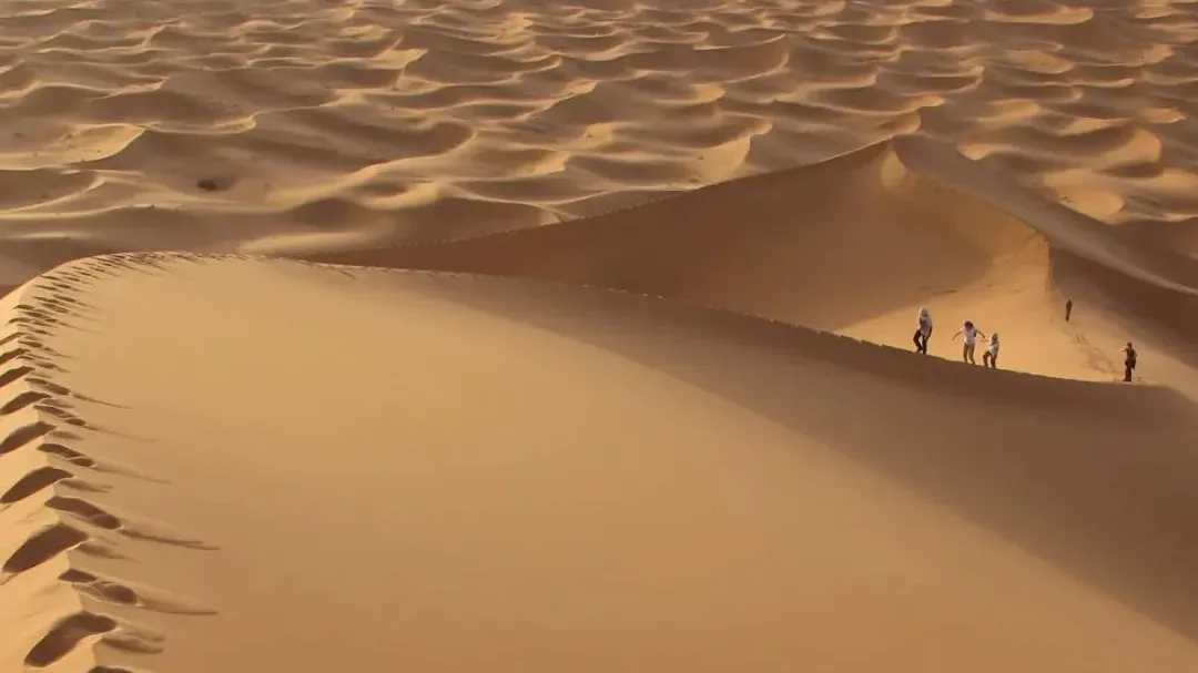 Walkers climbing the sand dunes of Erg Chebbi
